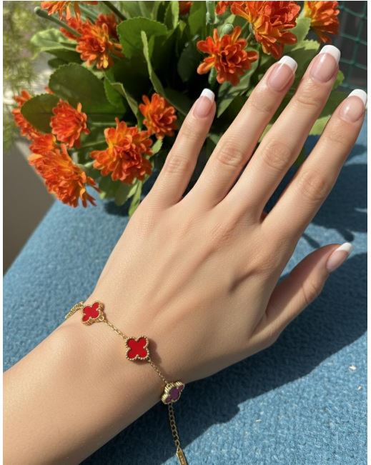 Crimson Clover Gold Charm Bracelet