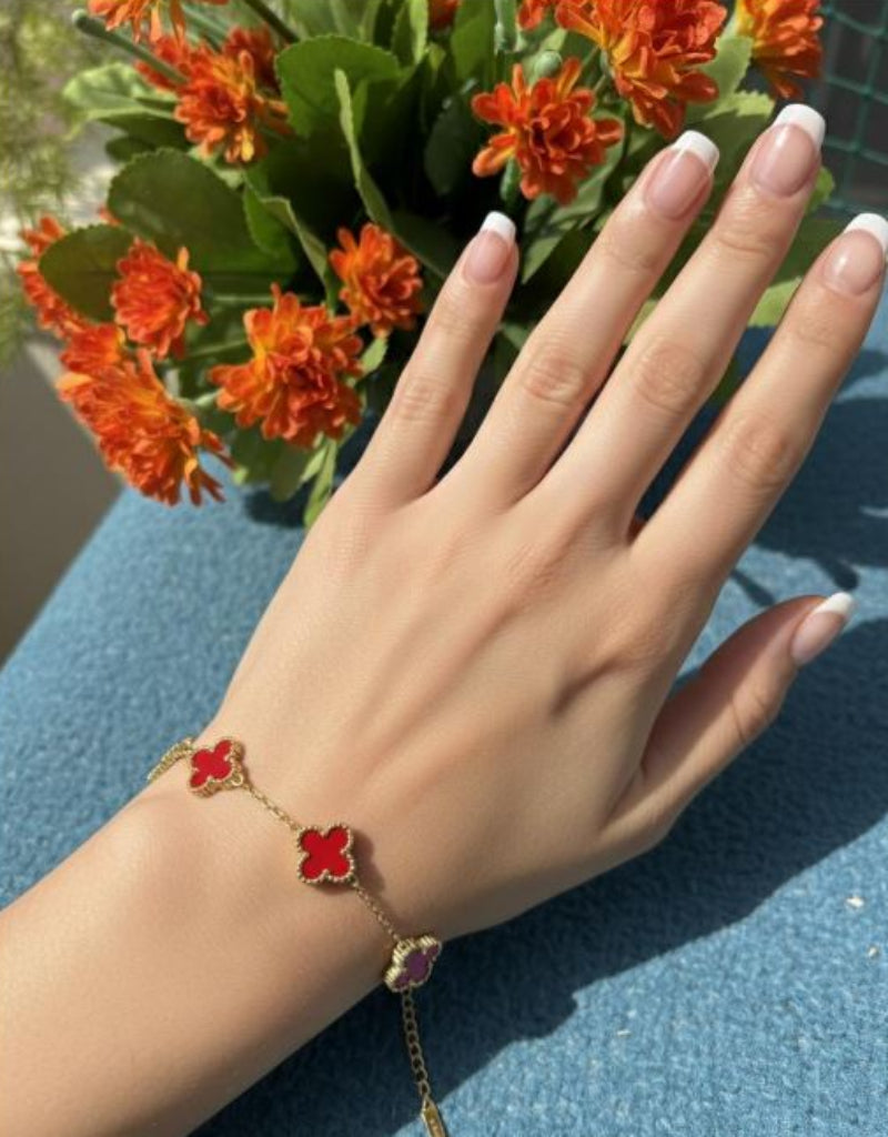 Crimson Clover Gold Charm Bracelet