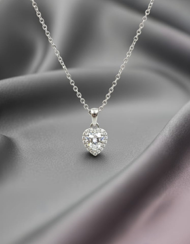 Crystal Heart Luxe Silver Pendant & Stud Set