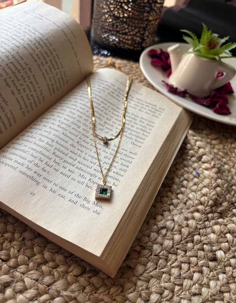 Emerald Grace Square Pendant Necklace