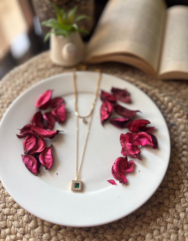 Emerald Grace Square Pendant Necklace