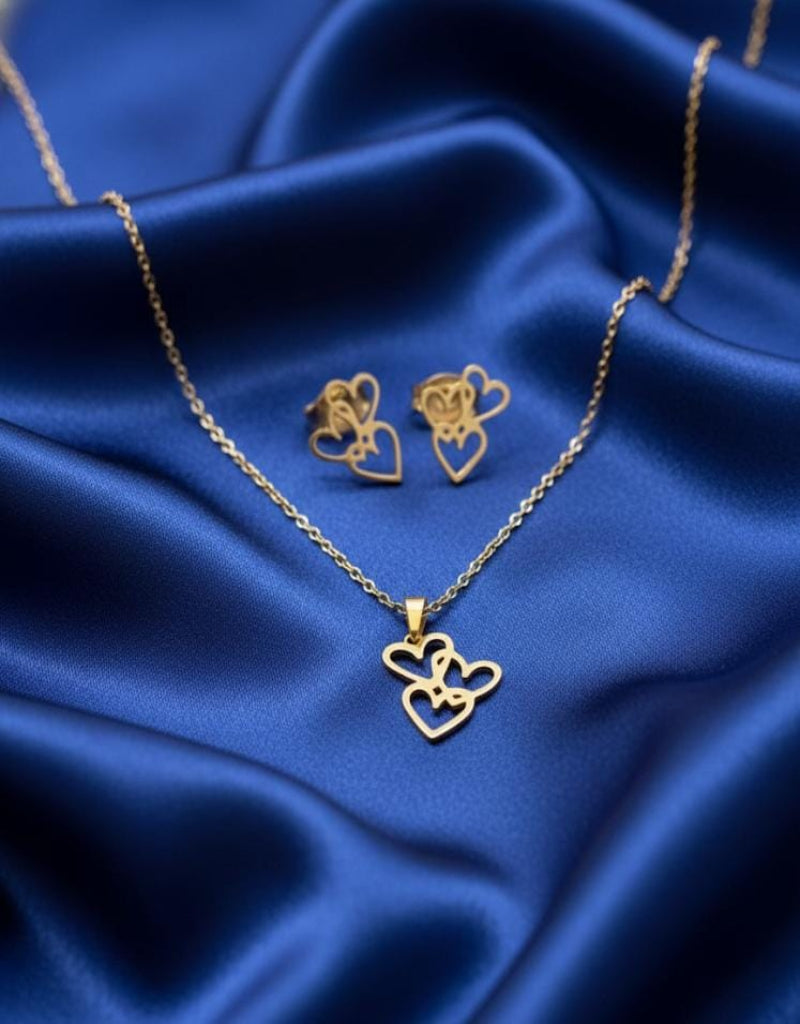 Eternal Love Hearts Gold Pendant & Stud Set