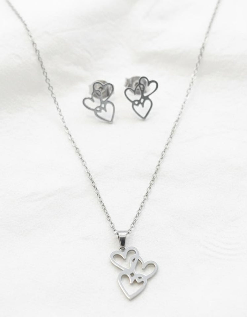 Eternal Love Hearts Gold Pendant & Stud Set