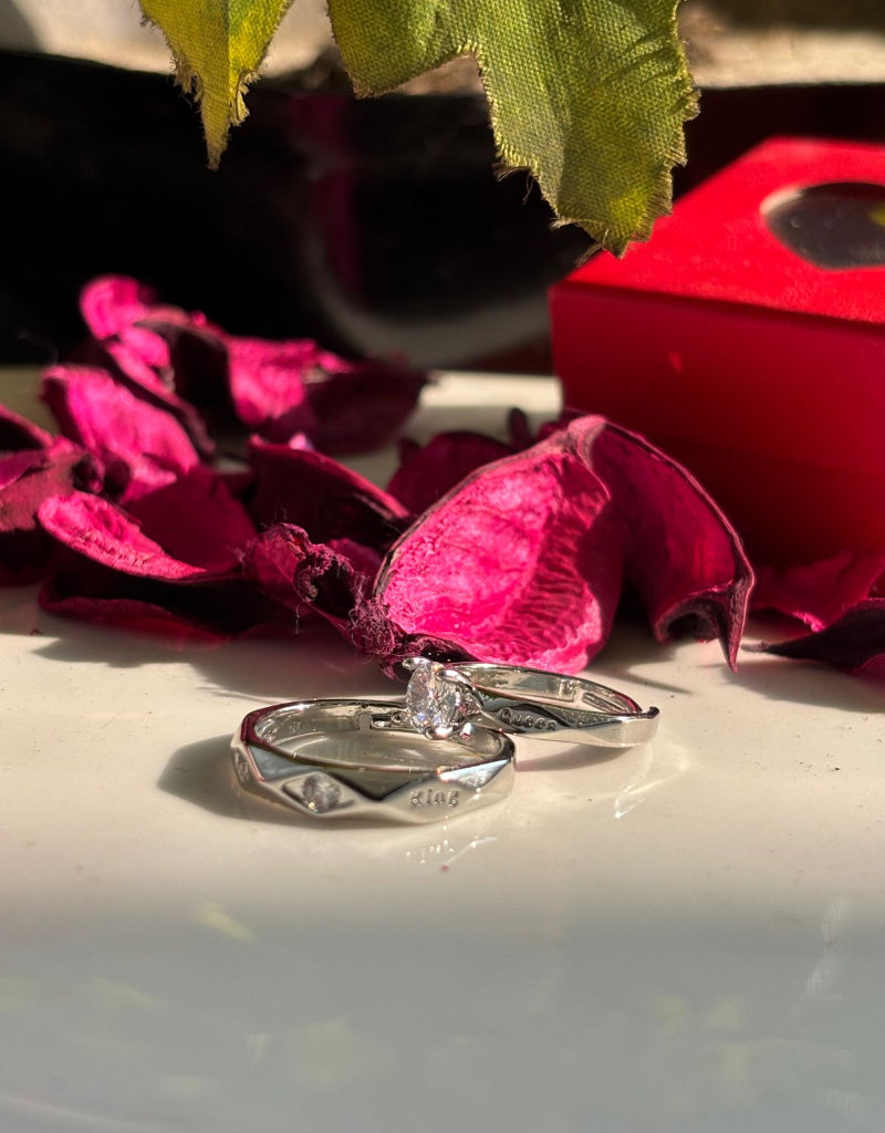 Royal Bond “His Queen • Her Queen” Silver Couple Ring Set