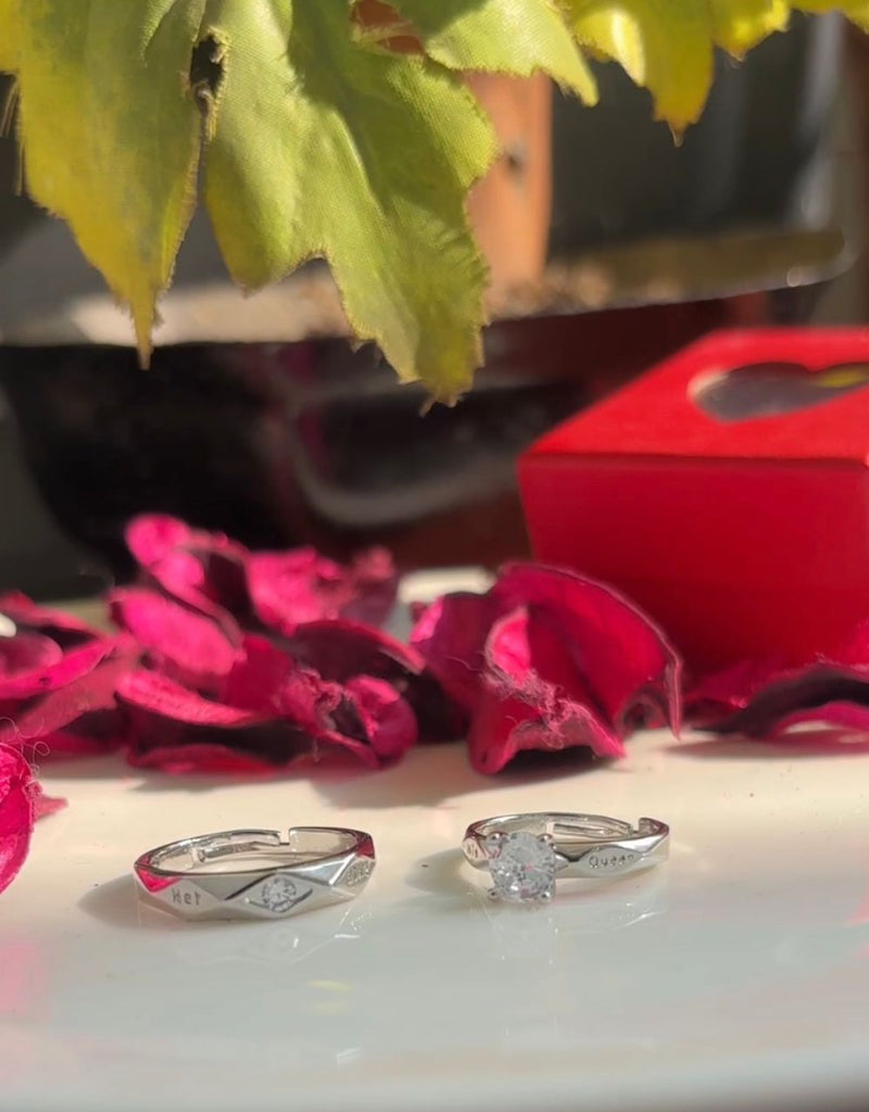 Royal Bond “His Queen • Her Queen” Silver Couple Ring Set