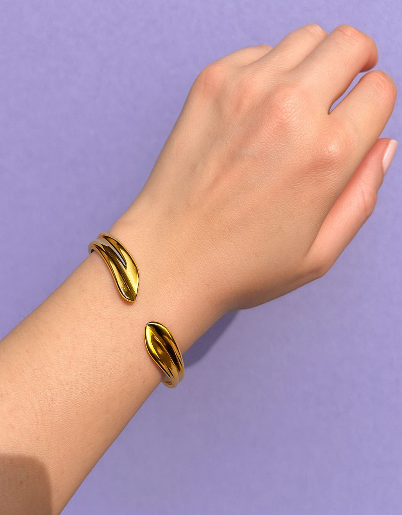 Golden Petal Embrace Cuff Bracelet