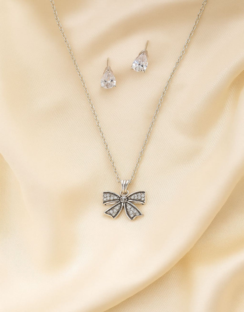 Silver Grace Bow Pendant Set