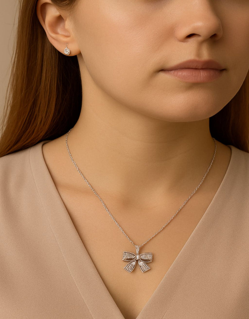Silver Grace Bow Pendant Set