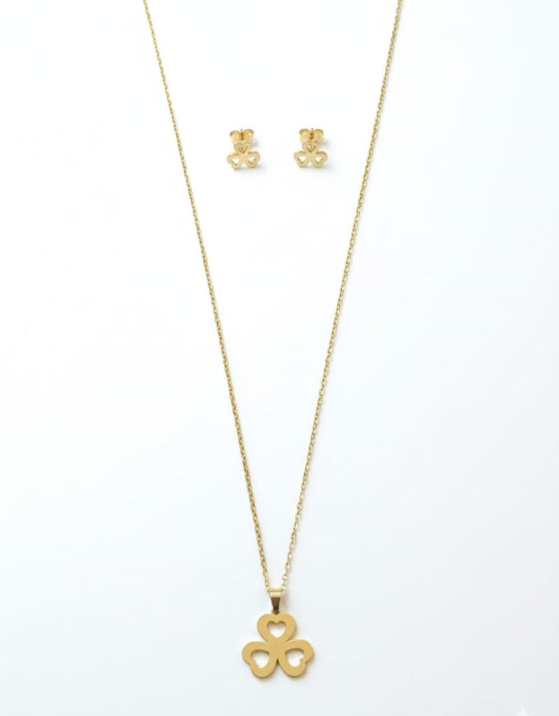Trinity Hearts Gold Pendant & Stud Set