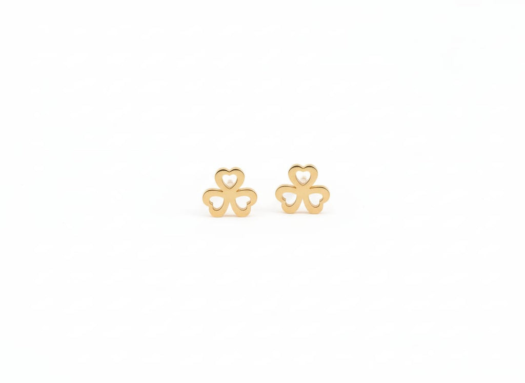 Trinity Hearts Gold Pendant & Stud Set