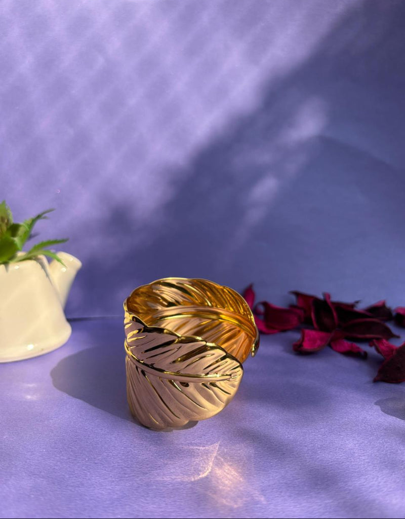 Golden Leaf Whisper Cuff Bracelet