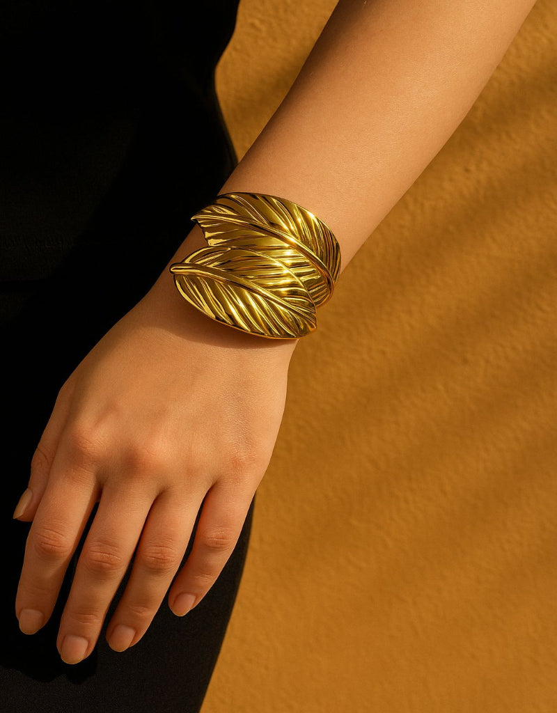 Golden Leaf Whisper Cuff Bracelet
